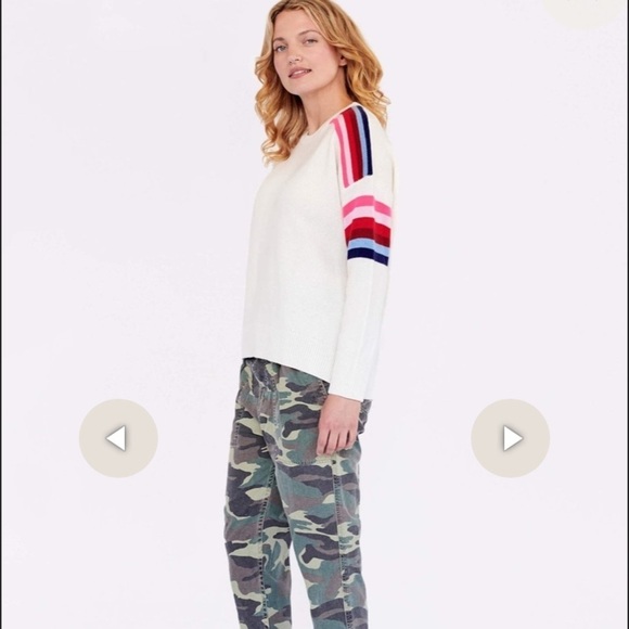 Sundry Merino Wool Cashmere Blend Shoulder  Stripe Oversized Retro Sweater S 4-6 - Picture 2 of 10